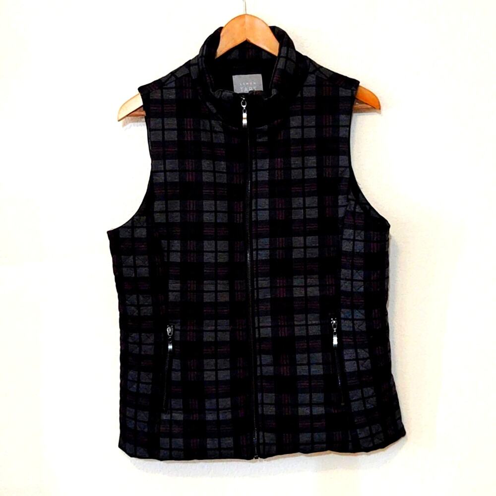 Lemon Tart gray plaid outerwear Puffer vest